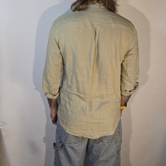 VTG Montebello M Shirt Brown Green Linen Long Sleeve Button XL Fit Hong Kong 80s - Picture 4 of 10